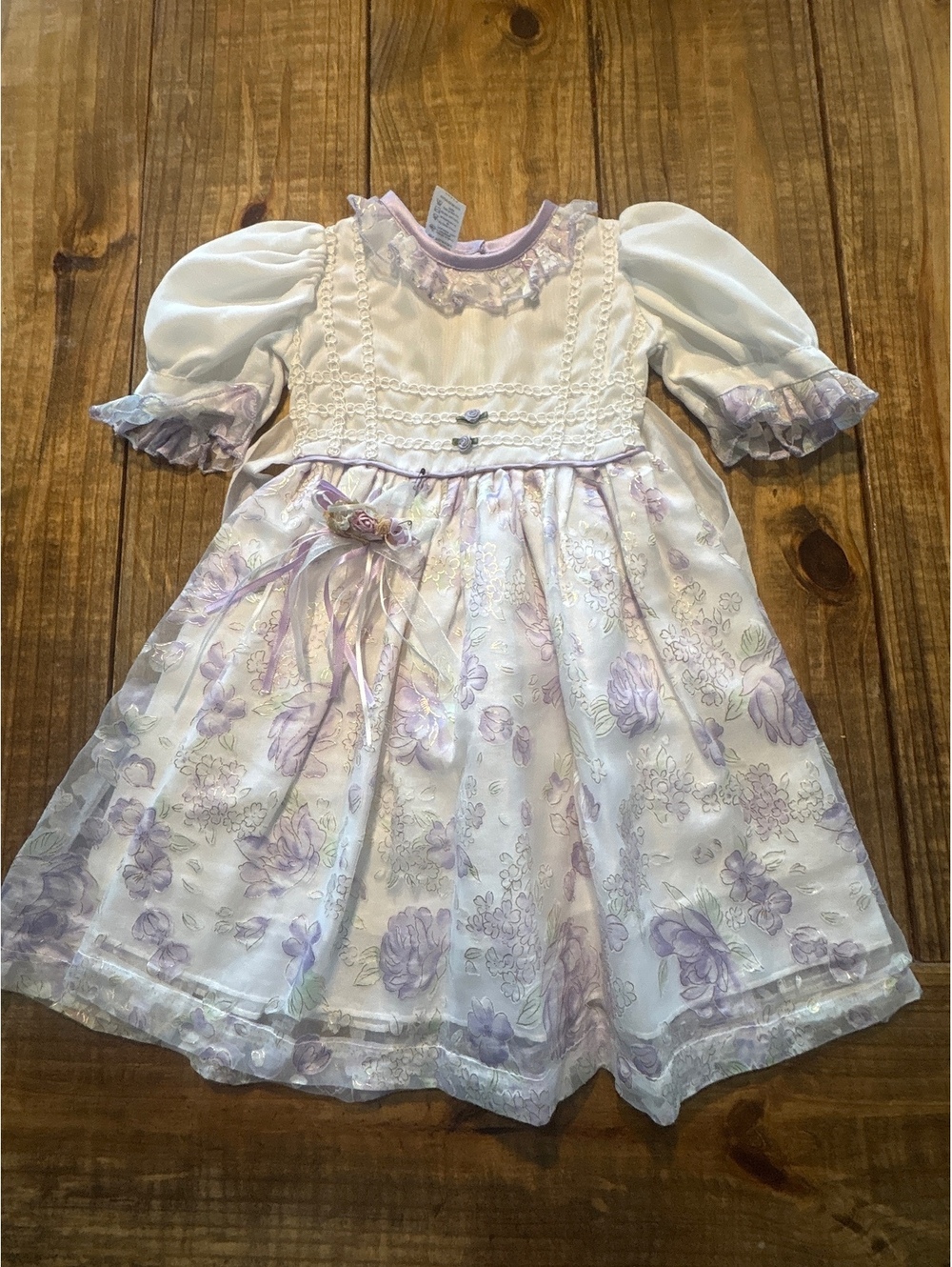 Vintage y2K Elegant White and Lavender Floral Toddler Dress Size 2 Girls
